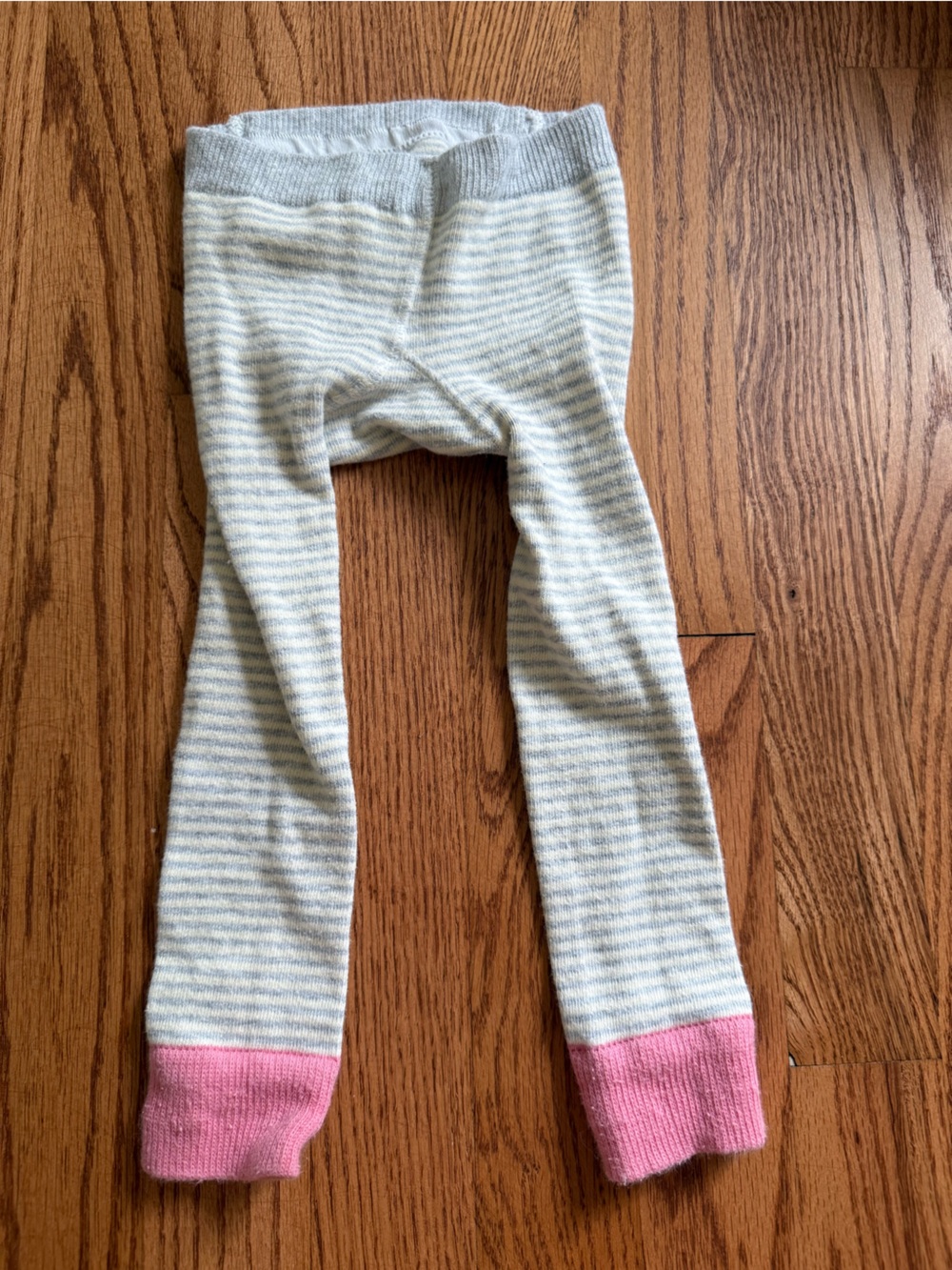 Baby Boden Gray-White Striped Footless Tights With Pig Detail On Bottom